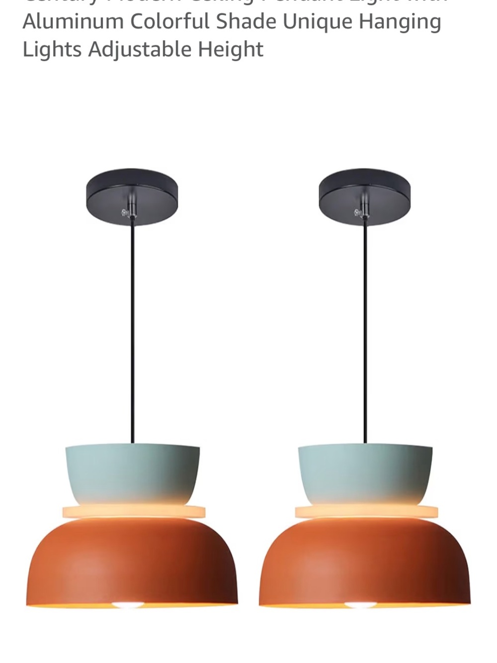 Two-Tone Blue and Orange mid century modern Pendant Lanterns (set of 2)